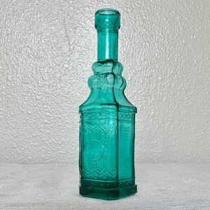 Adorable Mini Teal Apothecary Glass Bottle (5”)
